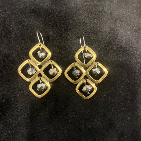 Elegant Bronze and Black Bead Chandelier Earrings - Picture 3 of 4